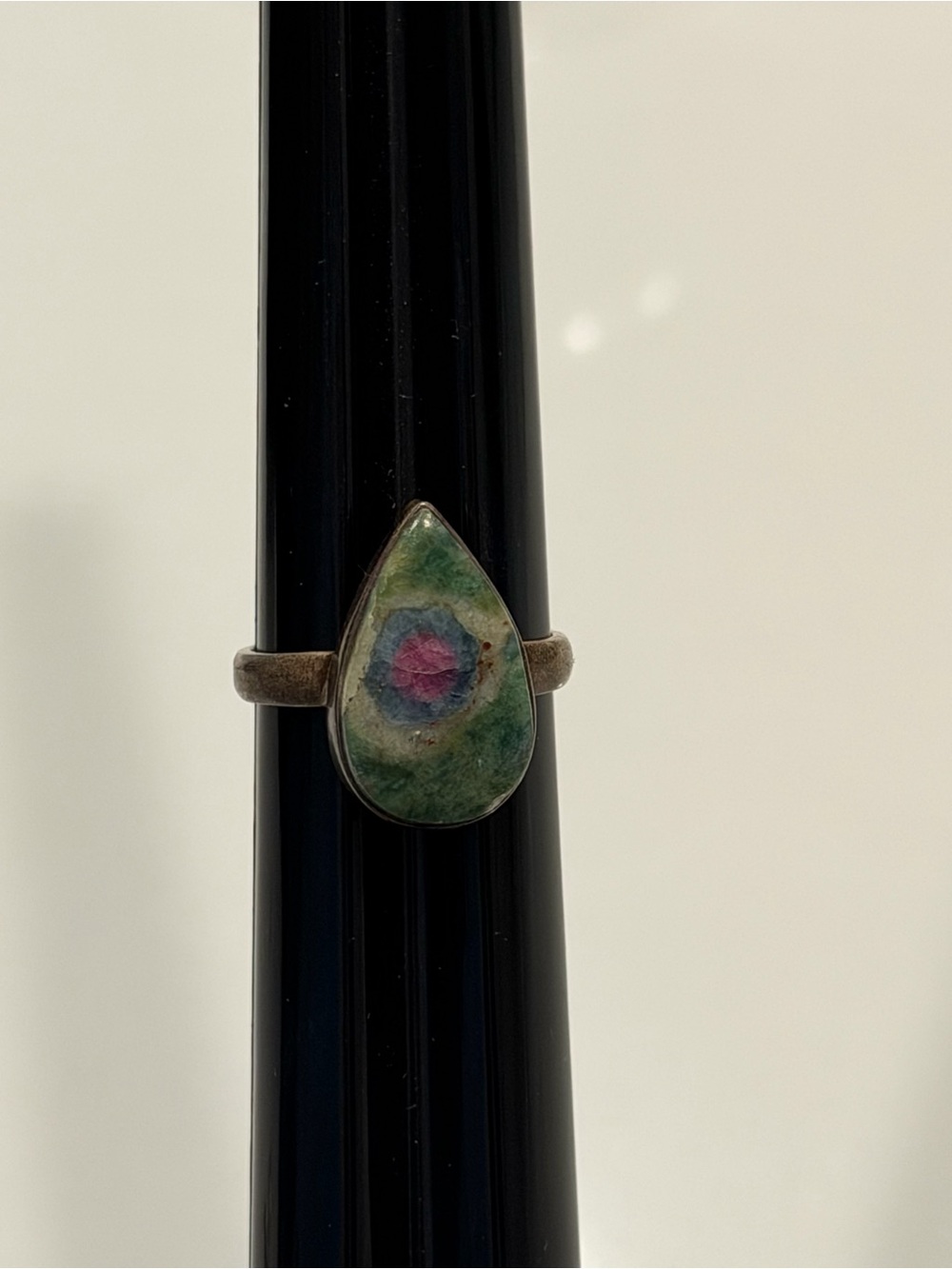 Teardrop Stone Sterling Silver 925 Ring Green and Pink Size 9.5